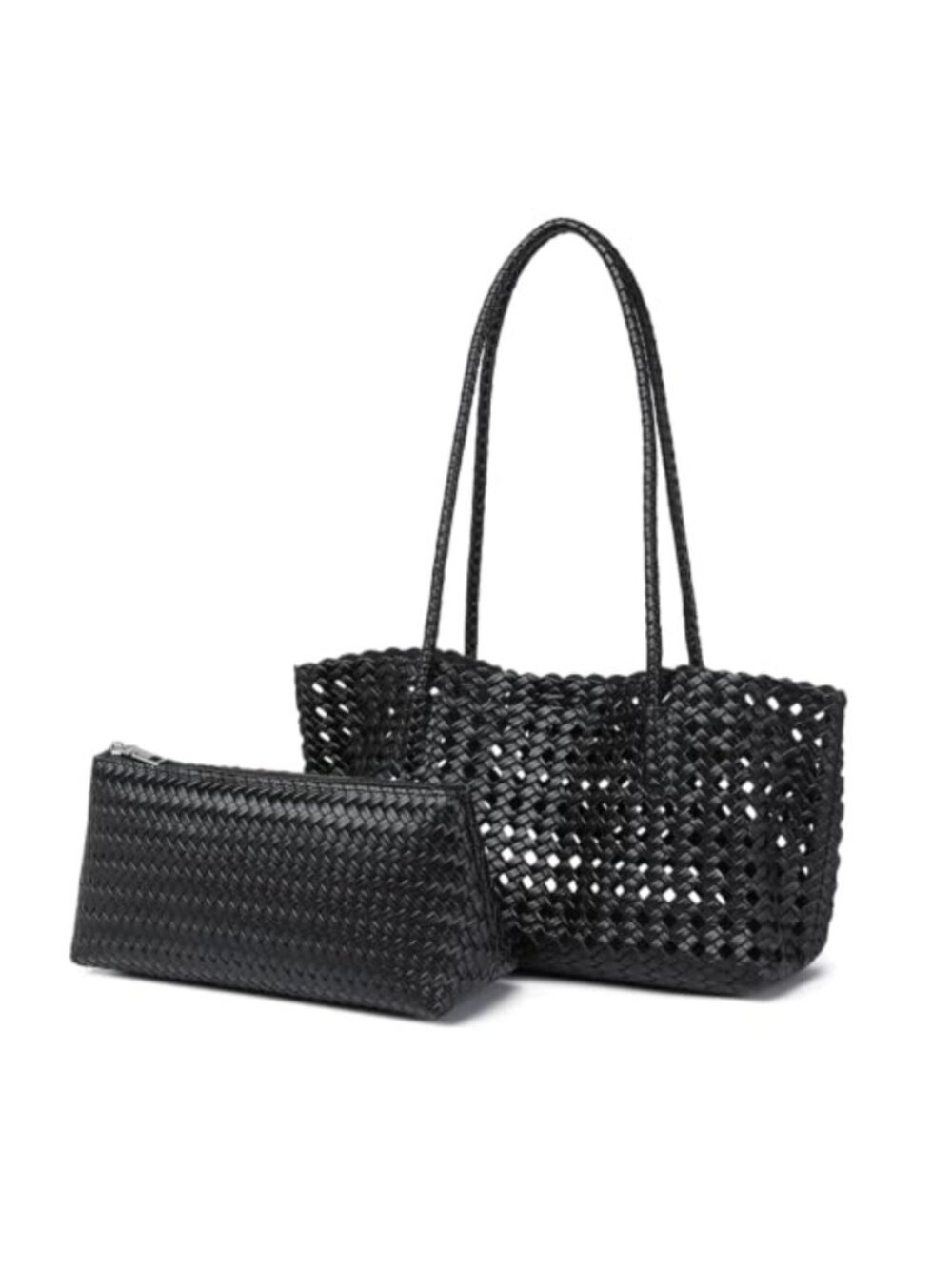 Faux Leather Woven Shoulder Bag Braided Strap Tote Purse